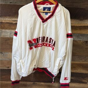 STARTER White Nebraska Huskers Red & Black V‑Neck Pullover